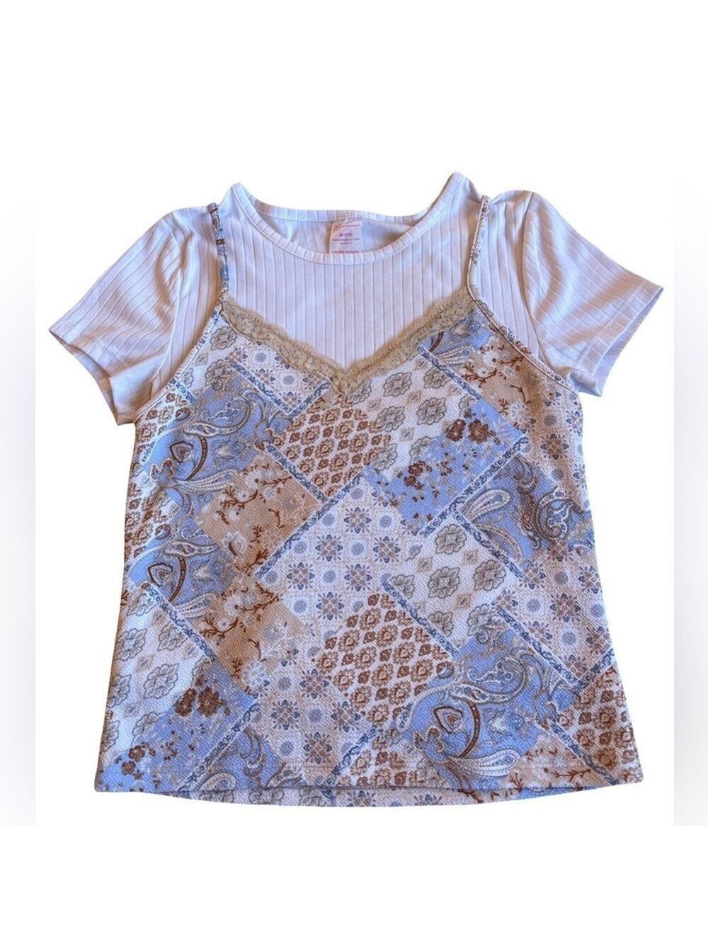No Boundaries Kids Patchwork Tee - Blue and Brown Medium 7-9 (3 for $12 item)